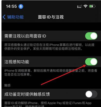 衡南苹果14维修网点分享iPhone14注视感知功能有什么用 